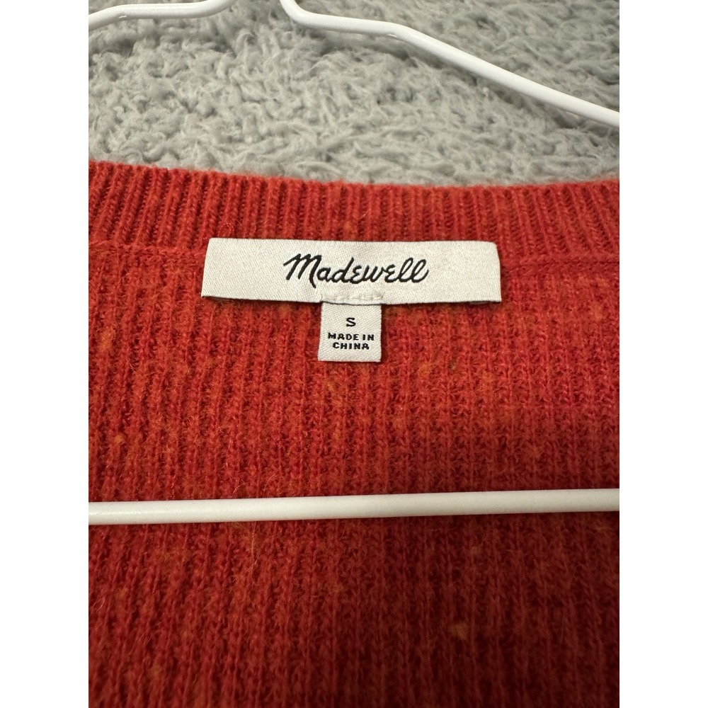 Madewell Women's Asherton Wool Red Waffle Knit Thermal Henley Sweater Size Small - Picture 2 of 9